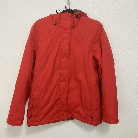 LL Bean Red Ski Winter Warmer Coat Jacket Sz L REG Sherpa Lined Hooded Gorpcore - Picture 1 of 10